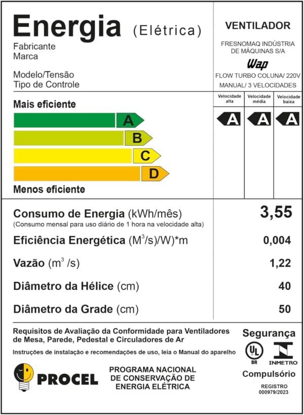 Ventilador de Coluna WAP Flow Turbo FW009221 220V - 8 Pás, Silencioso e Econômico-Imagem 7