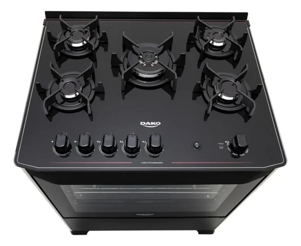 Fogão 5 Bocas Dako Magister Preto Com Mesa De Vidro Bivolt-Imagem 3