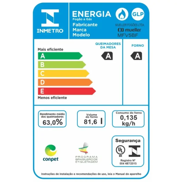 Fogão Mueller 5 bocas Preto com Mesa de Vidro e grades de Ferro Fundido MFV5BF-Imagem 7