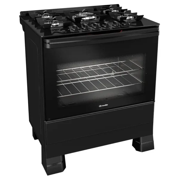 Fogão Mueller 5 bocas Preto com Mesa de Vidro e grades de Ferro Fundido MFV5BF-Imagem 5