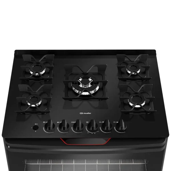 Fogão Mueller 5 bocas Preto com Mesa de Vidro e grades de Ferro Fundido MFV5BF-Imagem 12