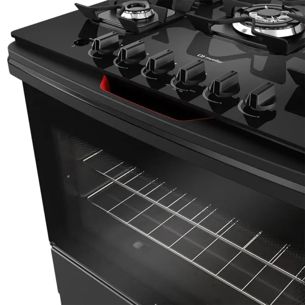 Fogão Mueller 5 bocas Preto com Mesa de Vidro e grades de Ferro Fundido MFV5BF-Imagem 4