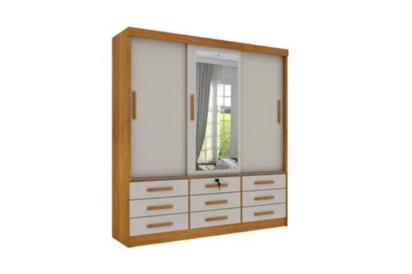 Guarda Roupa Casal Chicago Tcil Com Espelho 3 Portas  Cinamomo/Off White