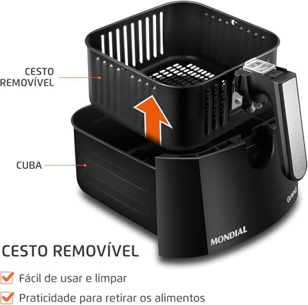 Fritadeira Sem Óleo Air Fryer 5L, Mondial, Preto/Inox, 1900W, 220V - AFN-50-BI-Imagem 4