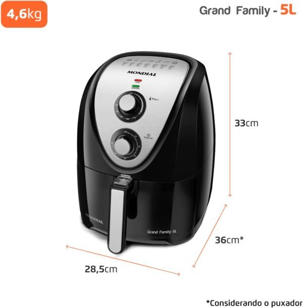 Fritadeira Sem Óleo Air Fryer 5L, Mondial, Preto/Inox, 1900W, 220V - AFN-50-BI-Imagem 2