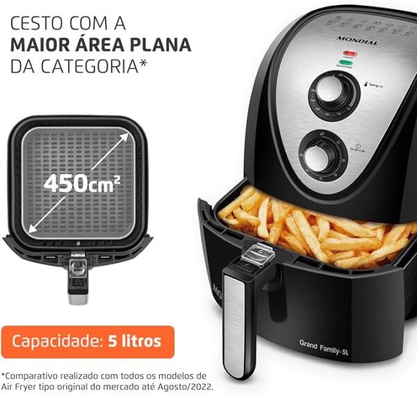 Fritadeira Sem Óleo Air Fryer 5L, Mondial, Preto/Inox, 1900W, 220V - AFN-50-BI-Imagem 6