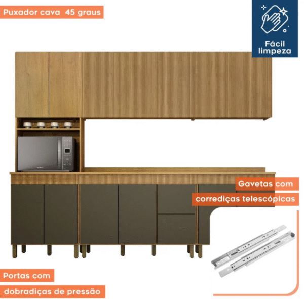 Cozinha Modulada com Tampo 5 Peças Frisada Dakota Valdemóveis-Imagem 2