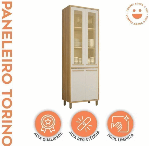 Cozinha Completa Torino com 2 Aéreos, 1 Paneleiro Porta de Vidro e 2 Balcões Cinamomo/Off White-Imagem 4