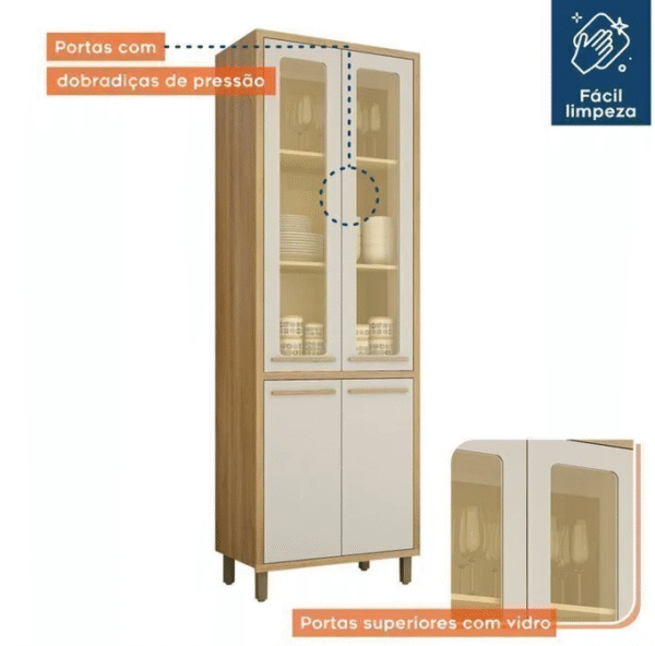 Cozinha Completa Torino com 2 Aéreos, 1 Paneleiro Porta de Vidro e 2 Balcões Cinamomo/Off White-Imagem 12