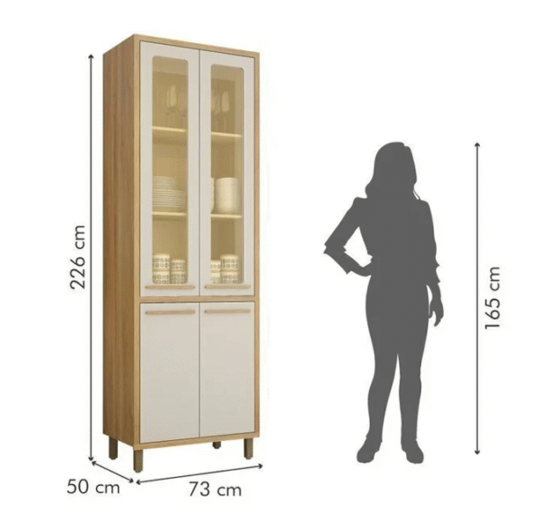 Cozinha Completa Torino com 2 Aéreos, 1 Paneleiro Porta de Vidro e 2 Balcões Cinamomo/Off White-Imagem 7
