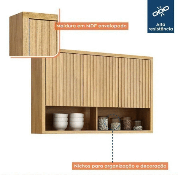 Cozinha Completa Torino com 2 Aéreos, 1 Paneleiro Porta de Vidro e 2 Balcões Cinamomo/Off White-Imagem 11