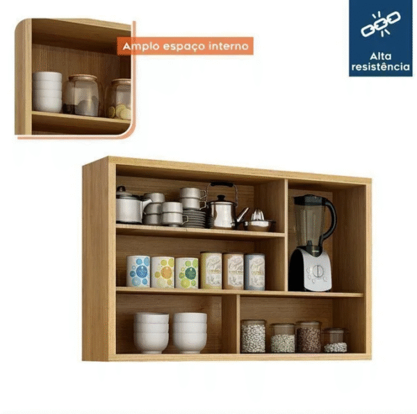 Cozinha Completa Torino com 2 Aéreos, 1 Paneleiro Porta de Vidro e 2 Balcões Cinamomo/Off White-Imagem 14