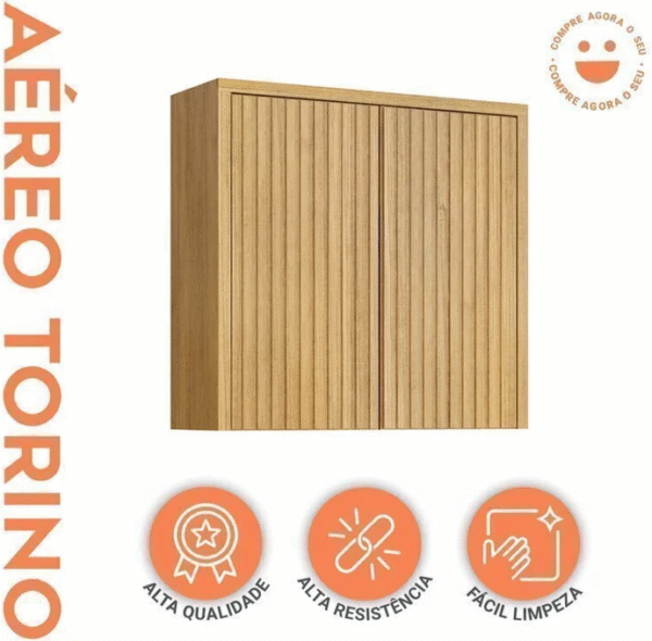 Cozinha Completa Torino com 2 Aéreos, 1 Paneleiro Porta de Vidro e 2 Balcões Cinamomo/Off White-Imagem 16