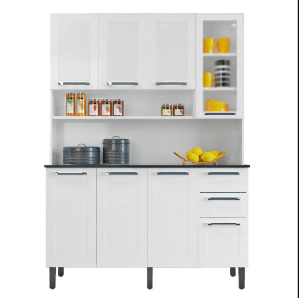 Cozinha Compacta Branco em Aço 8 Portas 2 Gavetas Florença