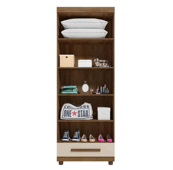 Guarda Roupa Pequeno 85cm Solteiro 2 Portas Dubai RV Móveis Cinamomo/Off White-Imagem 2