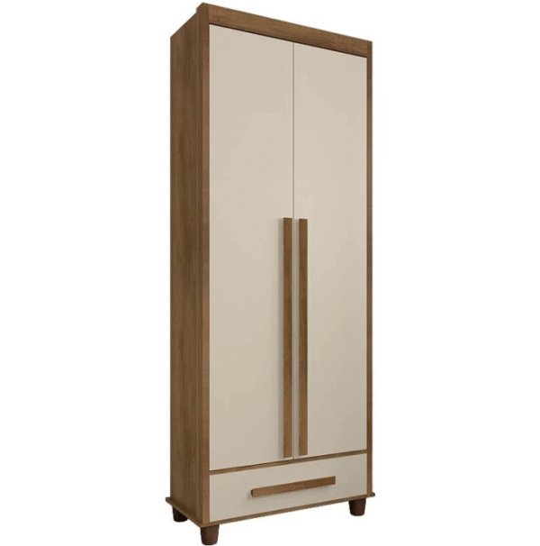 Guarda Roupa Pequeno 85cm Solteiro 2 Portas Dubai RV Móveis Cinamomo/Off White