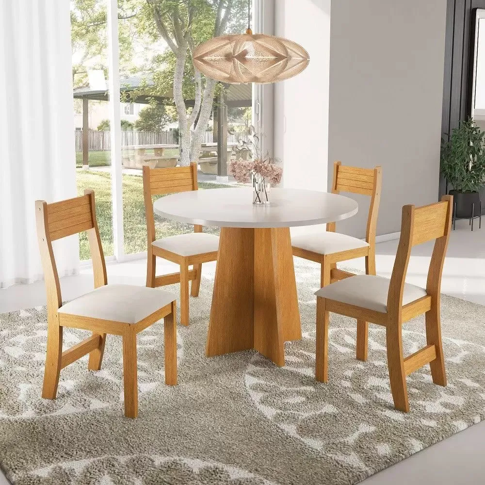 CONJ MESA VIERO SALA SLIN C/4CAD (MEL/BLONDE LINHO - KAKI)